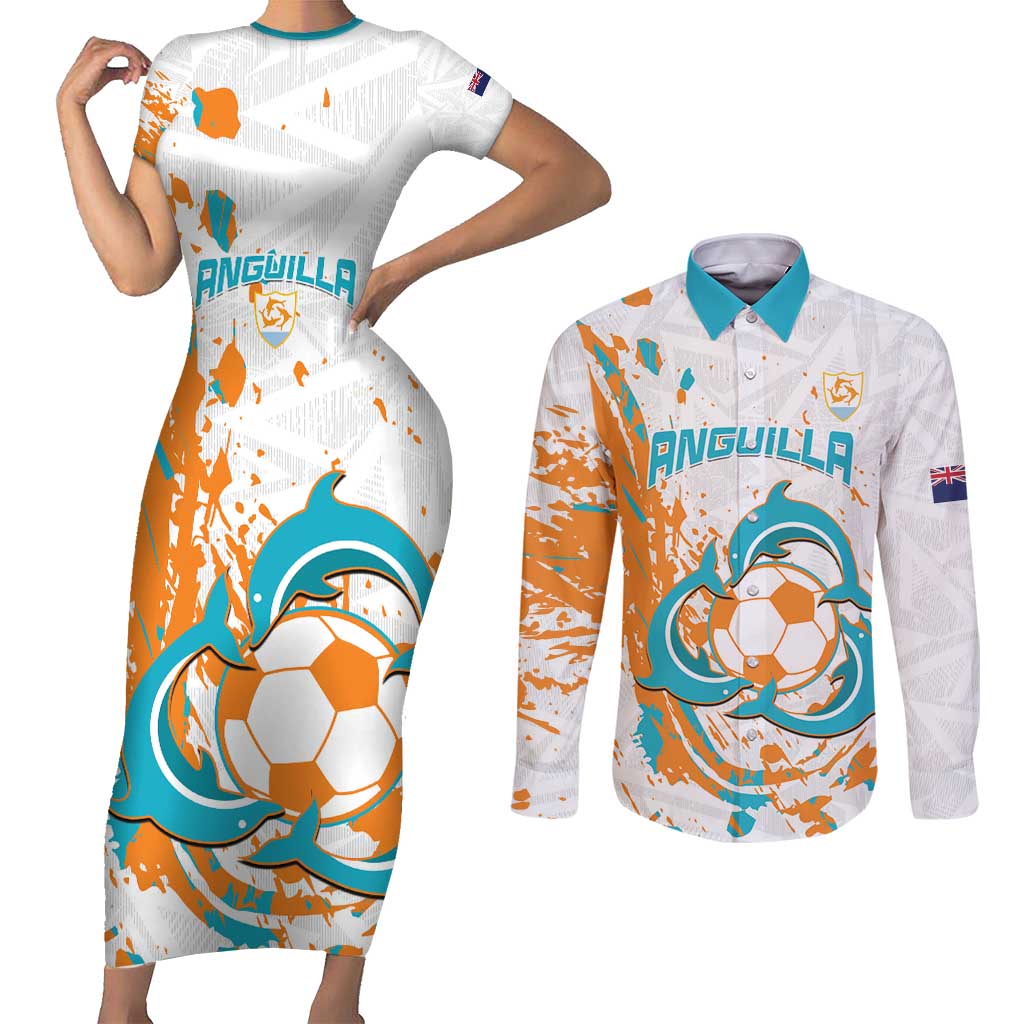 Custom Anguilla Football Couples Matching Short Sleeve Bodycon Dress and Long Sleeve Button Shirt Go Champions Grunge Style