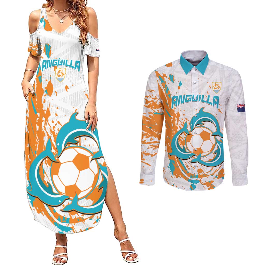 Custom Anguilla Football Couples Matching Summer Maxi Dress and Long Sleeve Button Shirt Go Champions Grunge Style