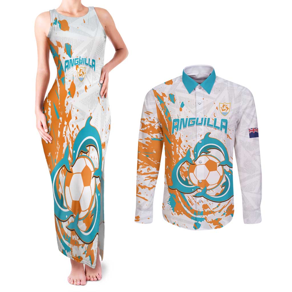 Custom Anguilla Football Couples Matching Tank Maxi Dress and Long Sleeve Button Shirt Go Champions Grunge Style