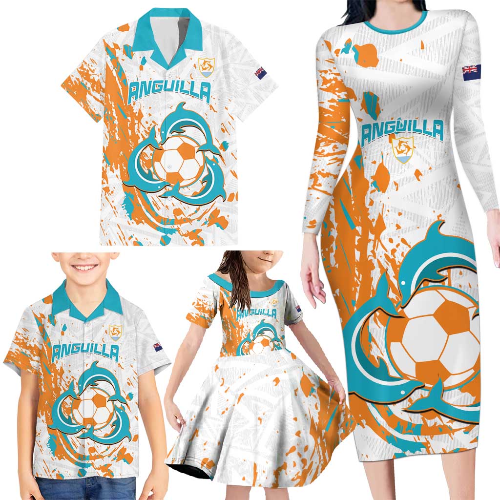 Custom Anguilla Football Family Matching Long Sleeve Bodycon Dress and Hawaiian Shirt Go Champions Grunge Style