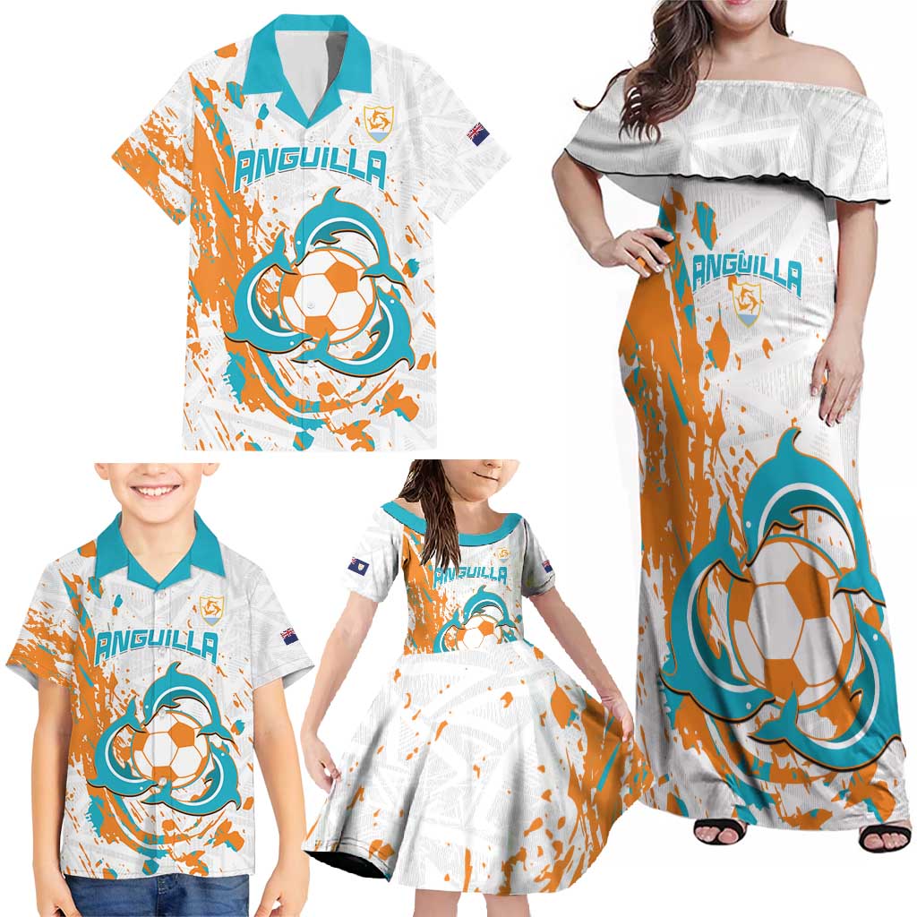 Custom Anguilla Football Family Matching Off Shoulder Maxi Dress and Hawaiian Shirt Go Champions Grunge Style