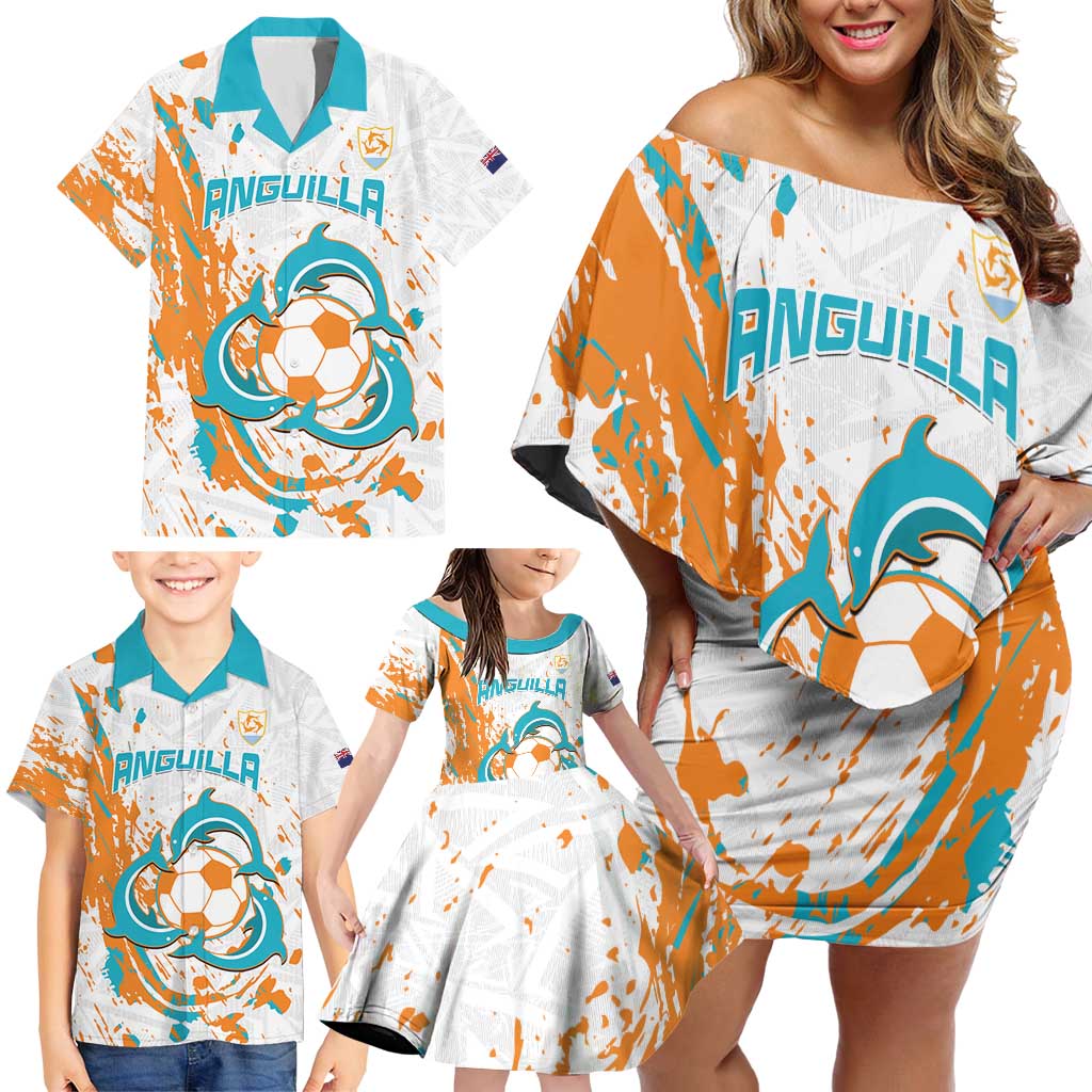 Custom Anguilla Football Family Matching Off Shoulder Short Dress and Hawaiian Shirt Go Champions Grunge Style