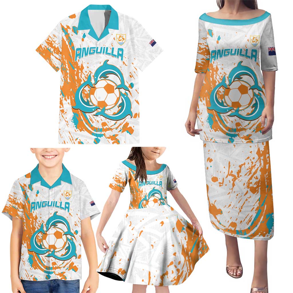 Custom Anguilla Football Family Matching Puletasi and Hawaiian Shirt Go Champions Grunge Style