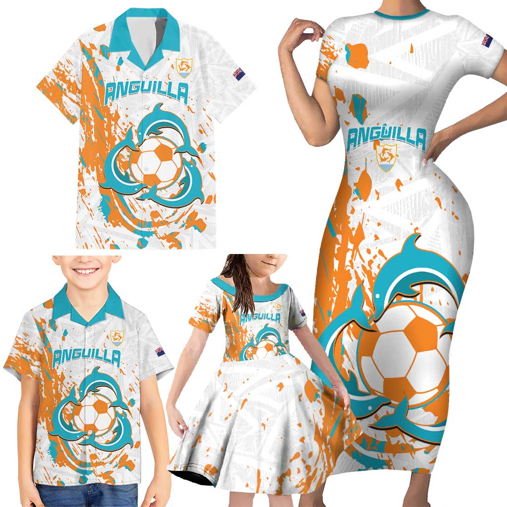 Custom Anguilla Football Family Matching Short Sleeve Bodycon Dress and Hawaiian Shirt Go Champions Grunge Style