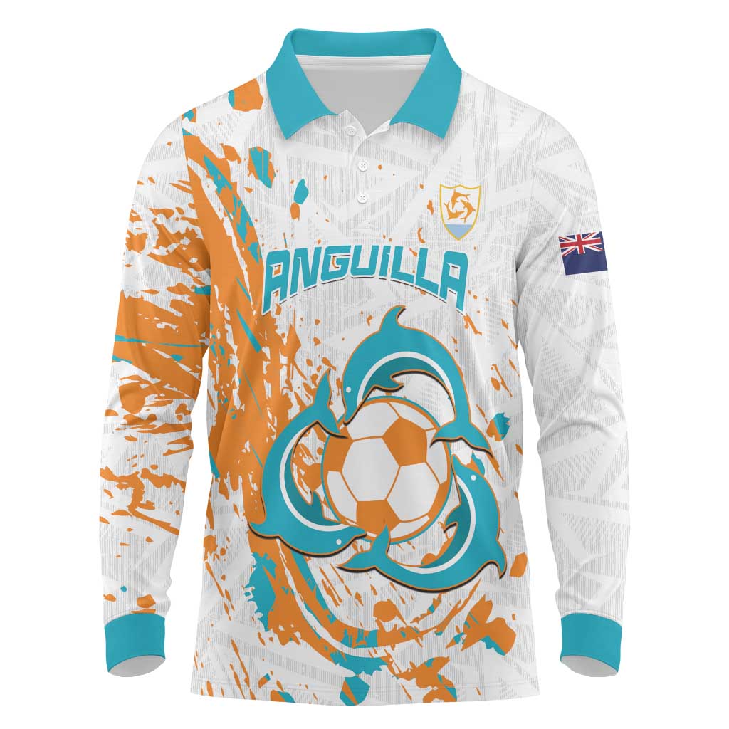 Custom Anguilla Football Long Sleeve Polo Shirt Go Champions Grunge Style