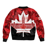 Red bomber jacket with zip front, star emblem and fireworks; quote text on chest.
