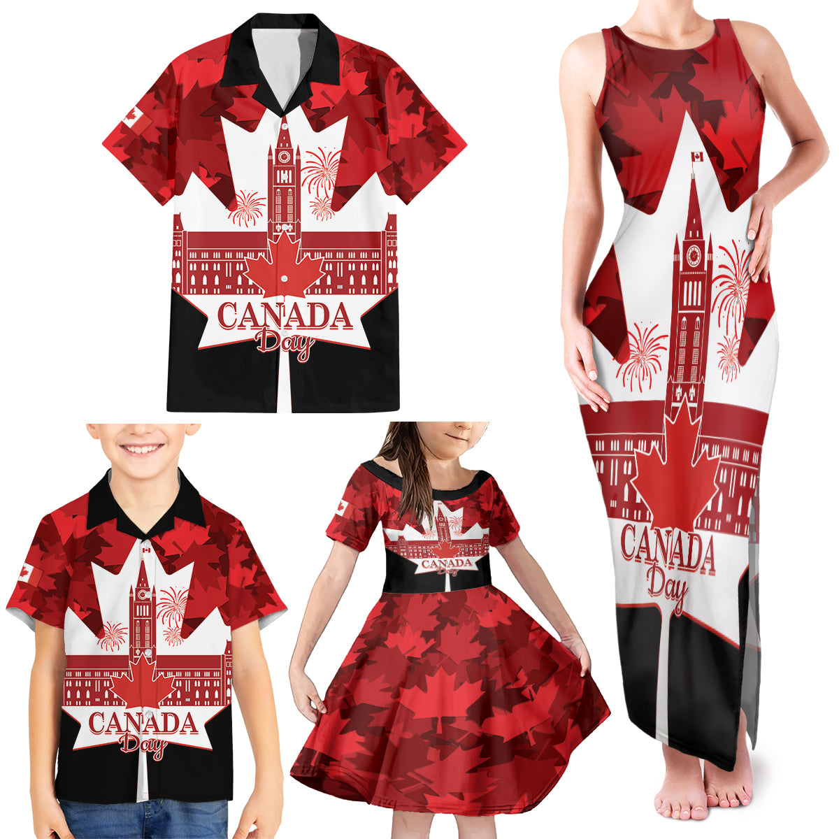 Canada Day Family Matching Tank Maxi Dress and Hawaiian Shirt 2024 Canadian Maple Leaf Pattern - Wonder Print Shop