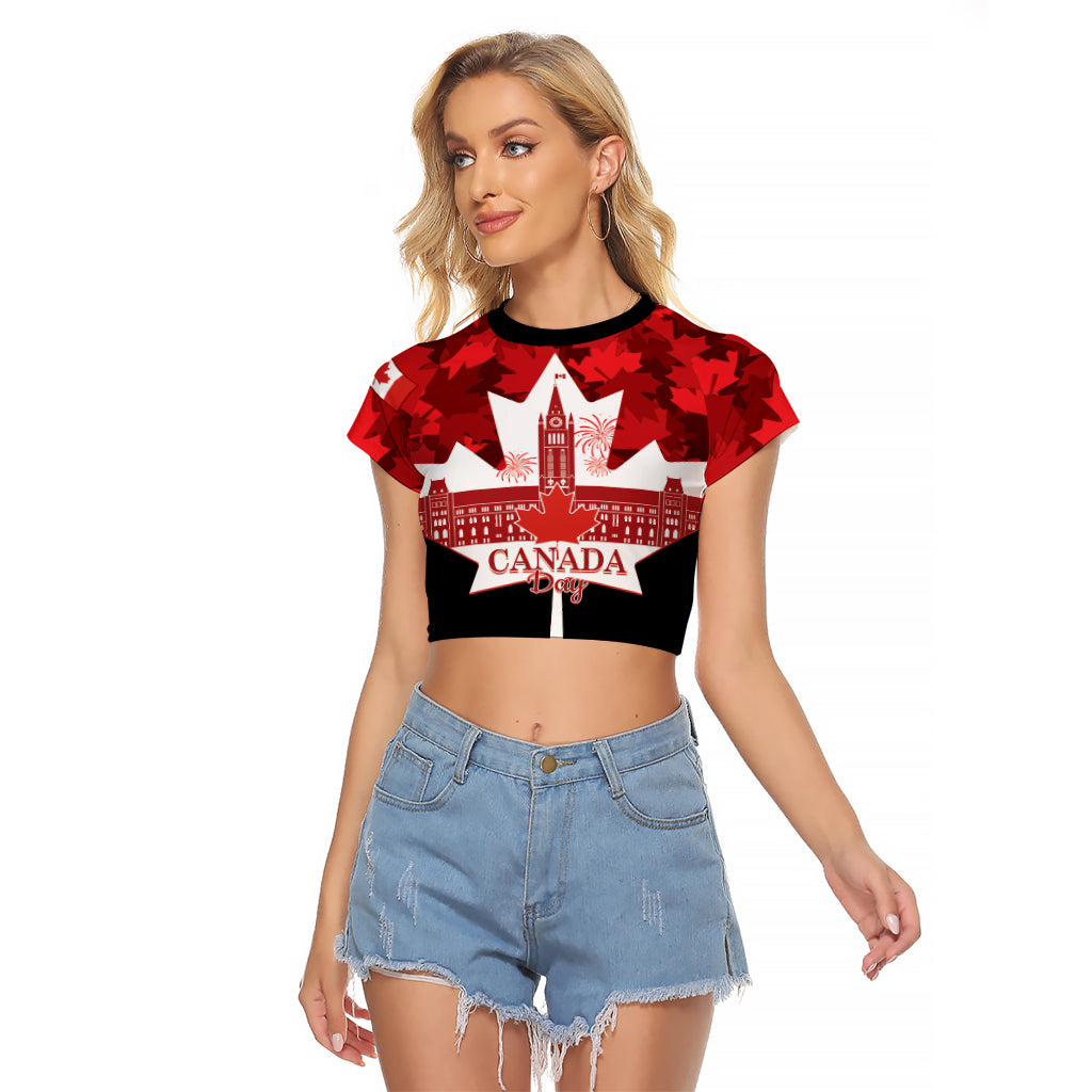 Canada Day Raglan Cropped T Shirt 2024 Canadian Maple Leaf Pattern