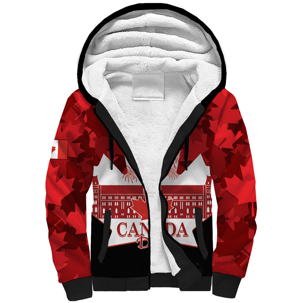 Canada Day Sherpa Hoodie 2024 Canadian Maple Leaf Pattern