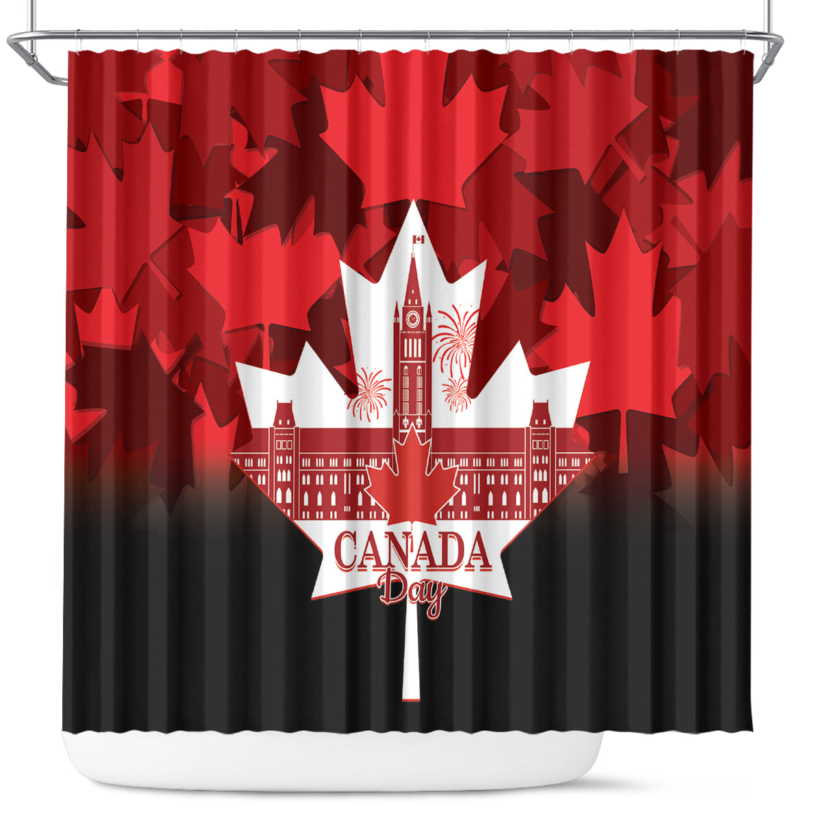 Canada Day Shower Curtain 2024 Canadian Maple Leaf Pattern