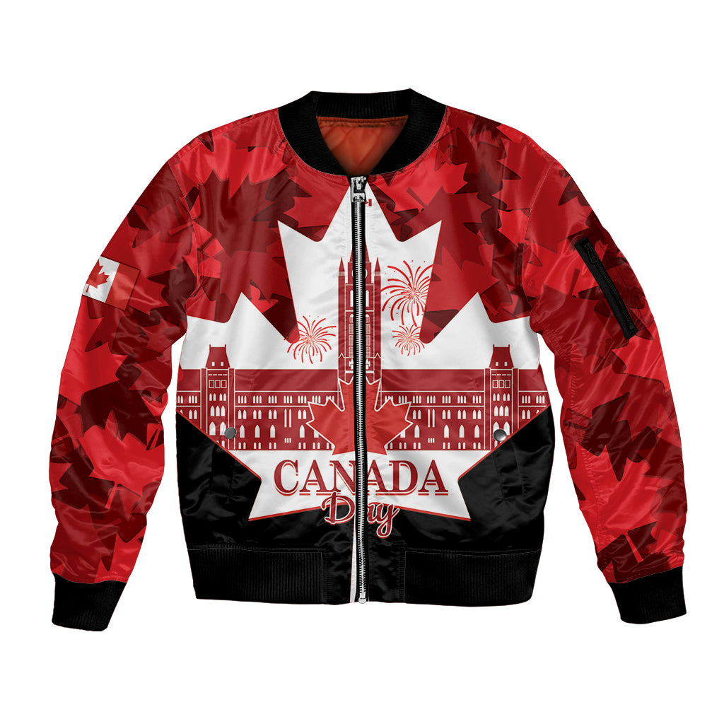 Canada Day Sleeve Zip Bomber Jacket 2024 Canadian Maple Leaf Pattern