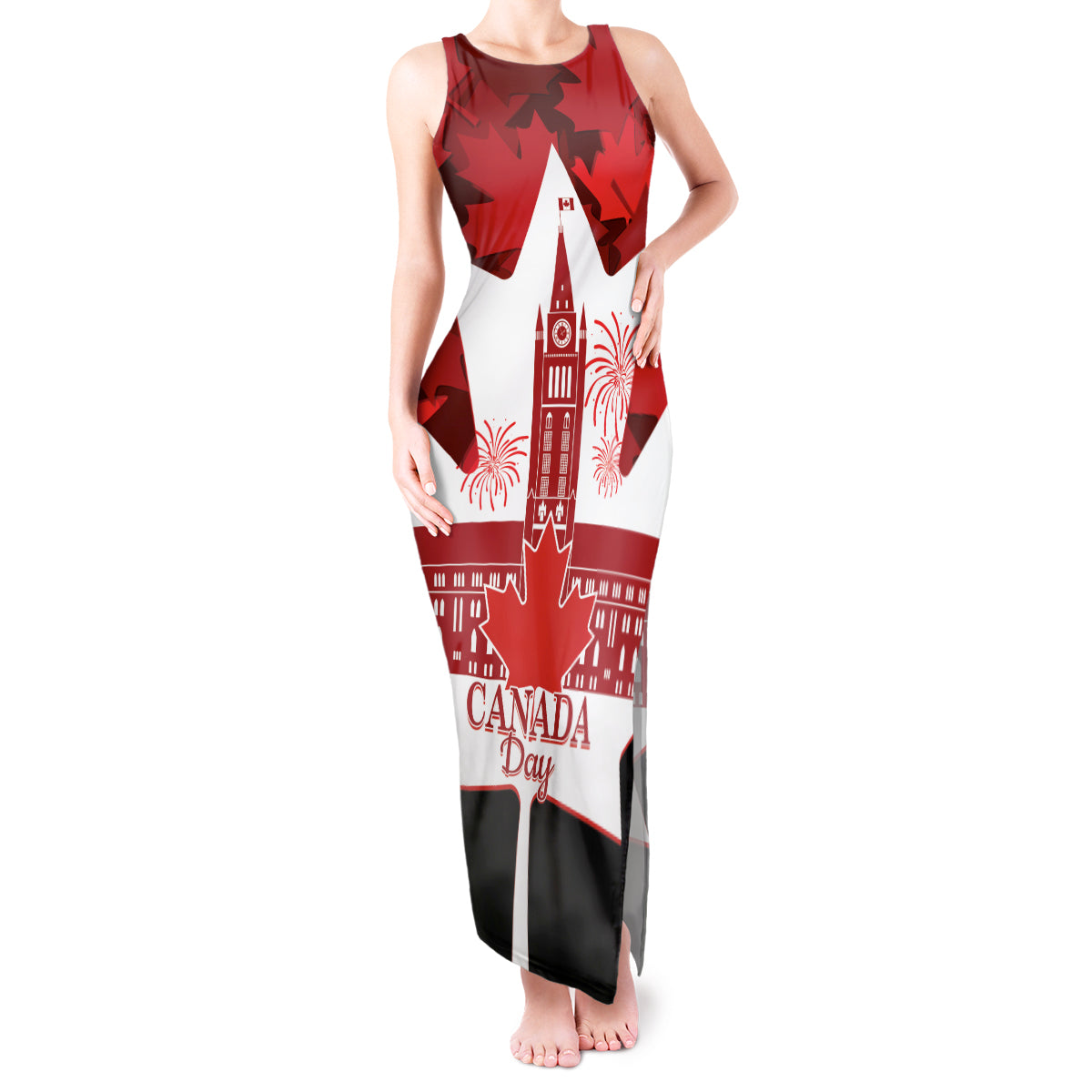 Canada Day Tank Maxi Dress 2024 Canadian Maple Leaf Pattern