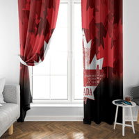 Canada Day window curtain with red maple leaves and black-and-white Canada Day design