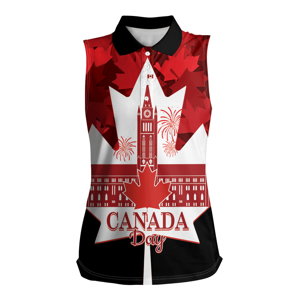 Canada Day Women Sleeveless Polo Shirt 2024 Canadian Maple Leaf Pattern