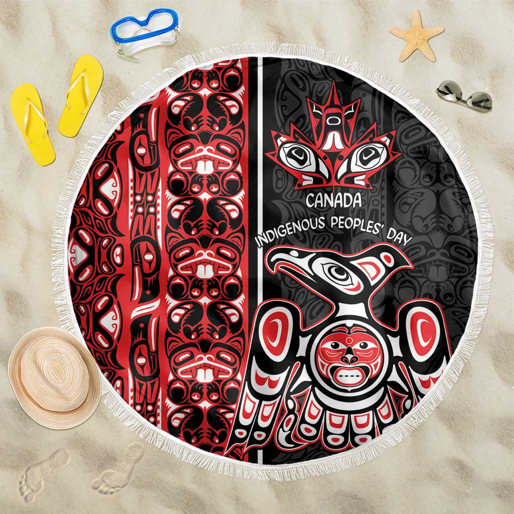 Canada Indigenous Peoples' Day Beach Blanket Canadian Raven Haida Pattern