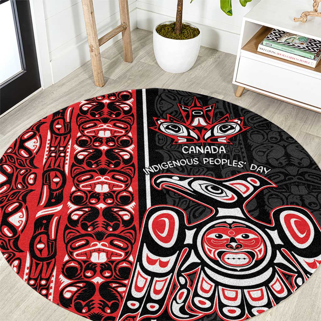 Canada Indigenous Peoples' Day Round Carpet Canadian Raven Haida Pattern