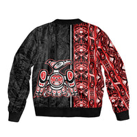 Canada Indigenous Peoples' Day Sleeve Zip Bomber Jacket Canadian Raven Haida Pattern