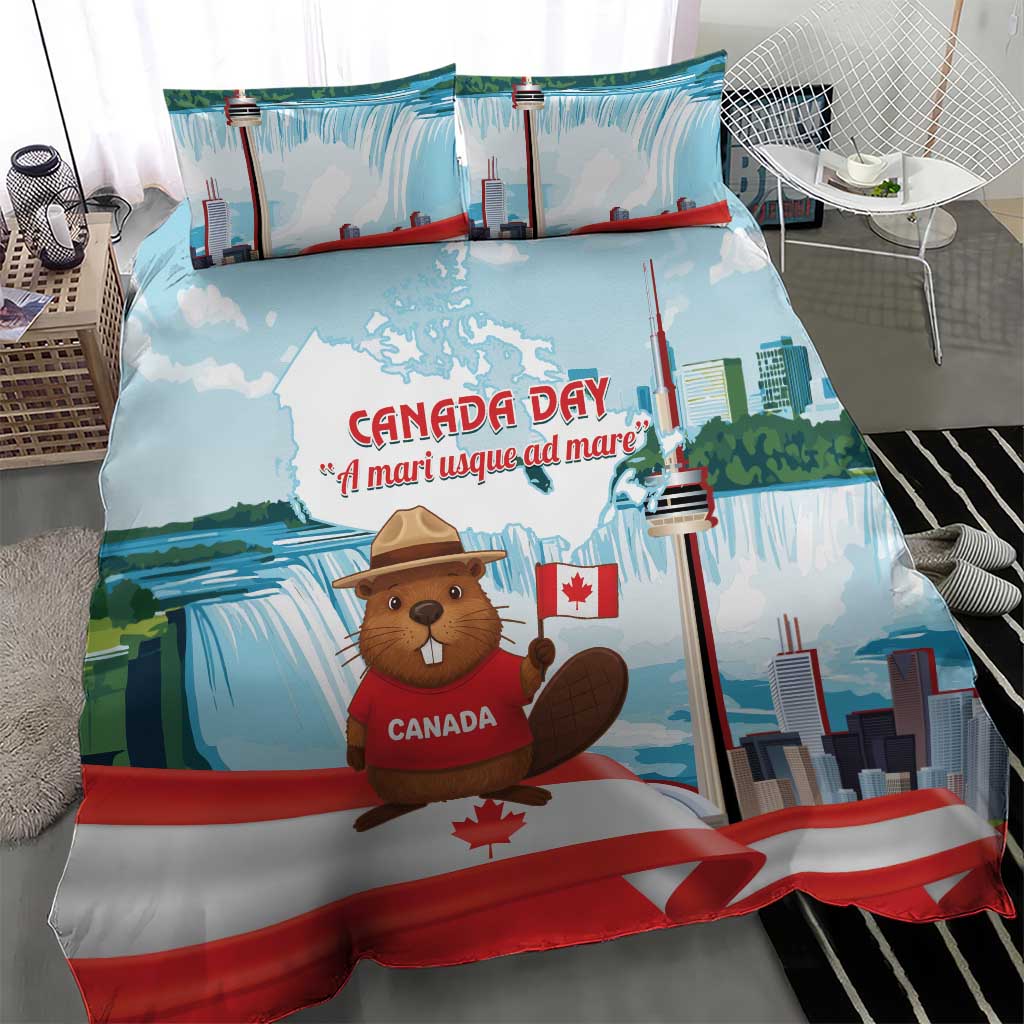 Canada Day Bedding Set Cute Beaver With Flag