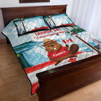 Canada Day Quilt Bed Set Cute Beaver With Flag