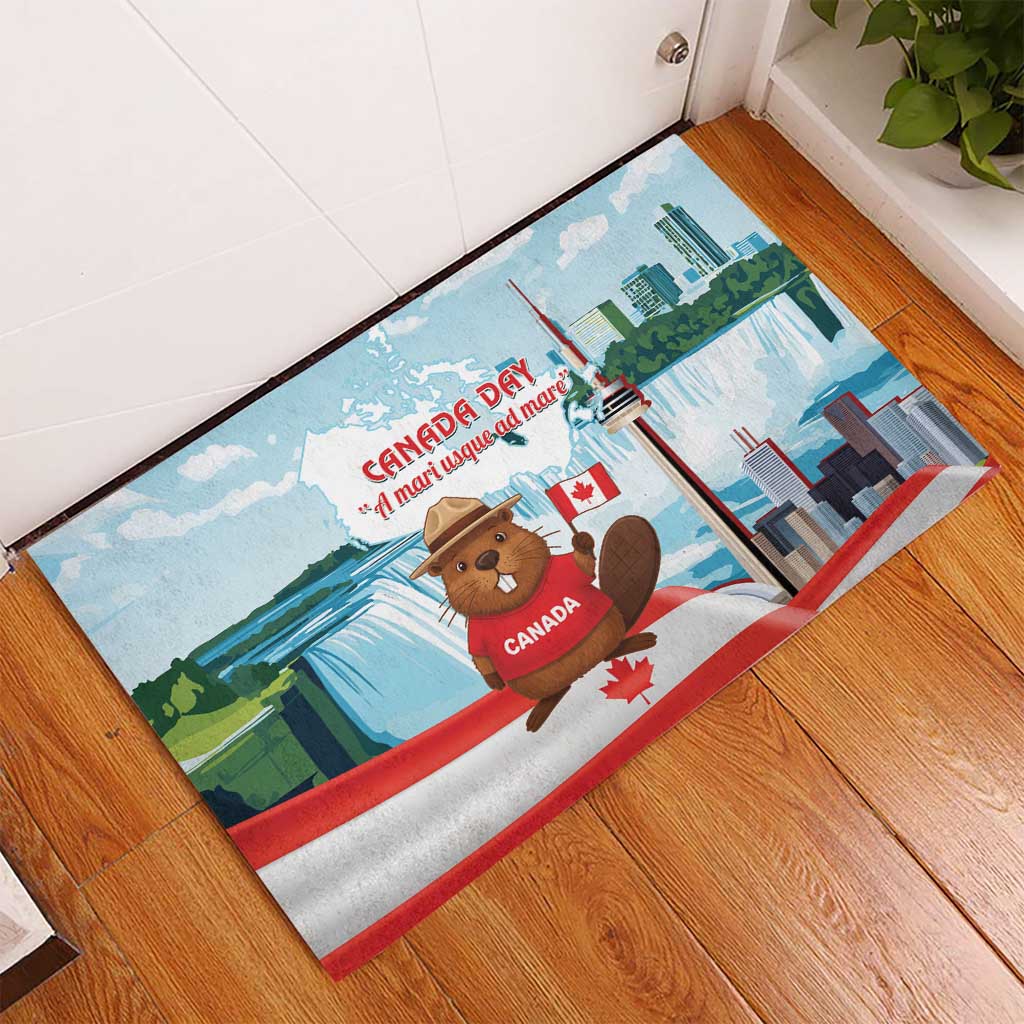 Canada Day Rubber Doormat Cute Beaver With Flag