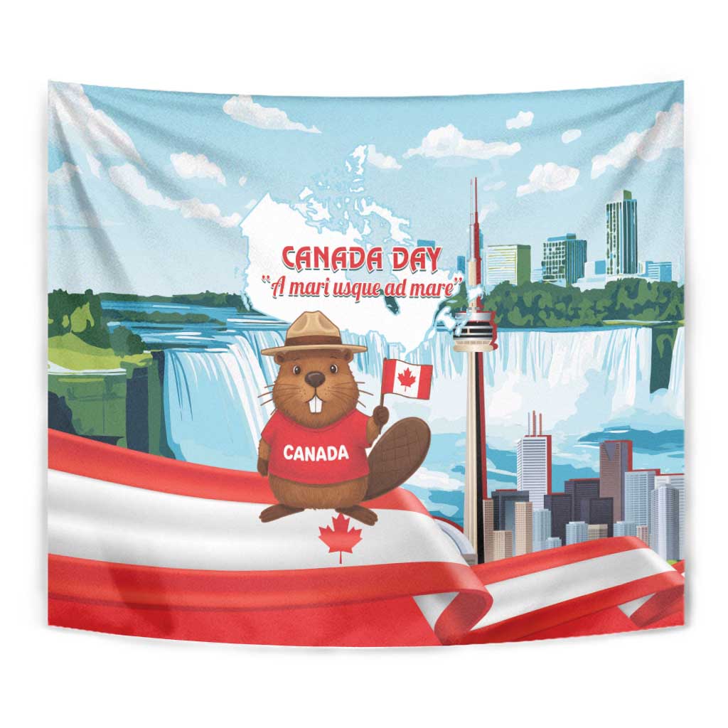 Canada Day Tapestry Cute Beaver With Flag