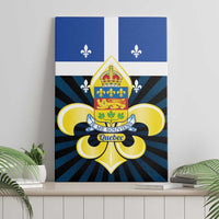 Blue Quebec canvas wall art featuring coat of arms emblem with fleur-de-lis rays