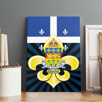 Blue Quebec canvas wall art with coat of arms crest, fleur-de-lis shield and ribbon