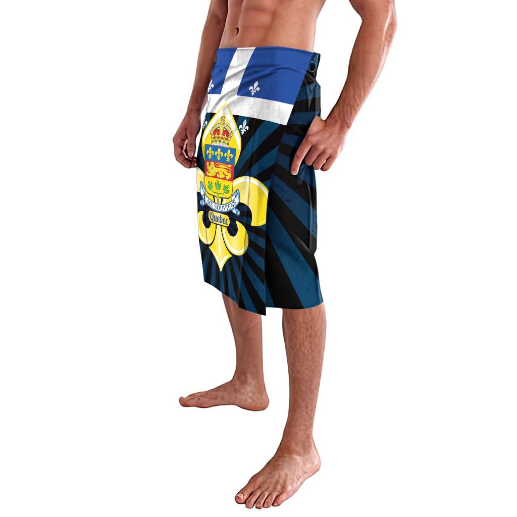 Quebec lavalava beach wrap skirt with waist emblem and blue striped side panels