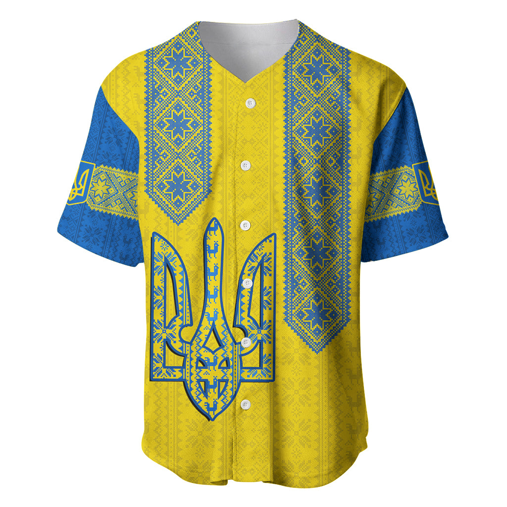 Ukraine Baseball Jersey Gold Trident Belarus Folk Pattern - Wonder Print Shop