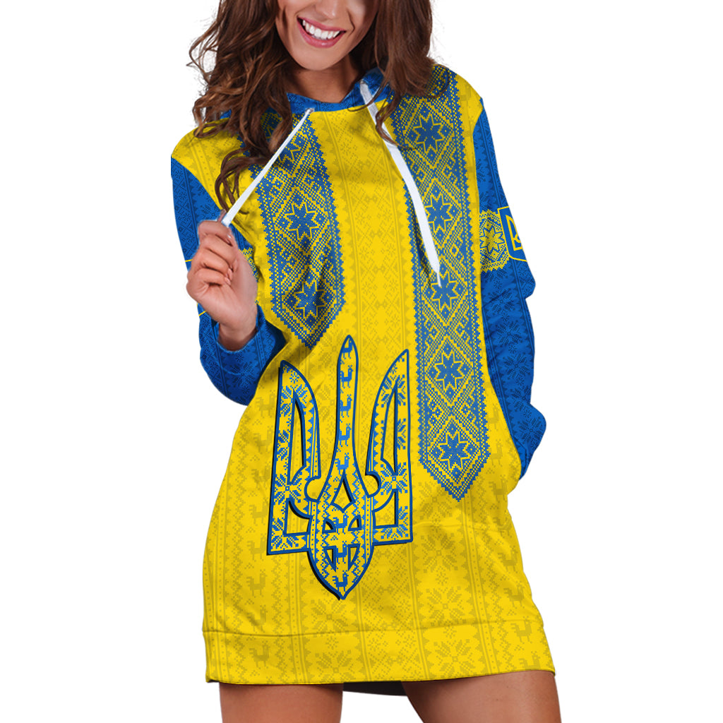 Ukraine Hoodie Dress Gold Trident Belarus Folk Pattern - Wonder Print Shop