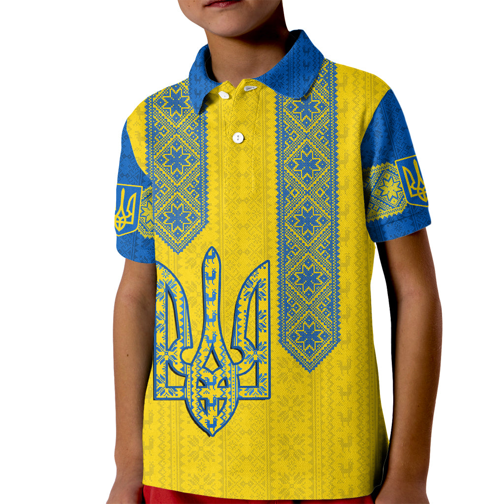 Ukraine Kid Polo Shirt Gold Trident Belarus Folk Pattern - Wonder Print Shop