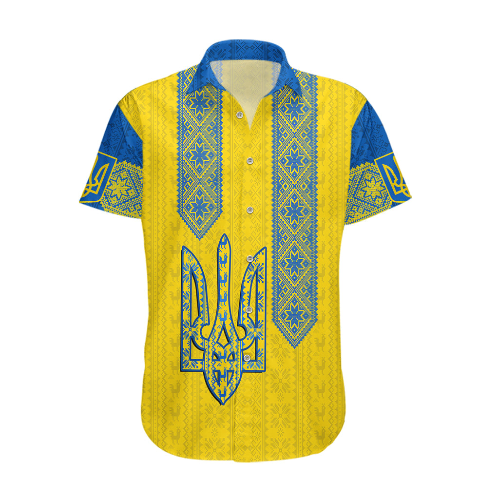 Personalised Ukraine Hawaiian Shirt Gold Trident Folk Pattern - Wonder Print Shop