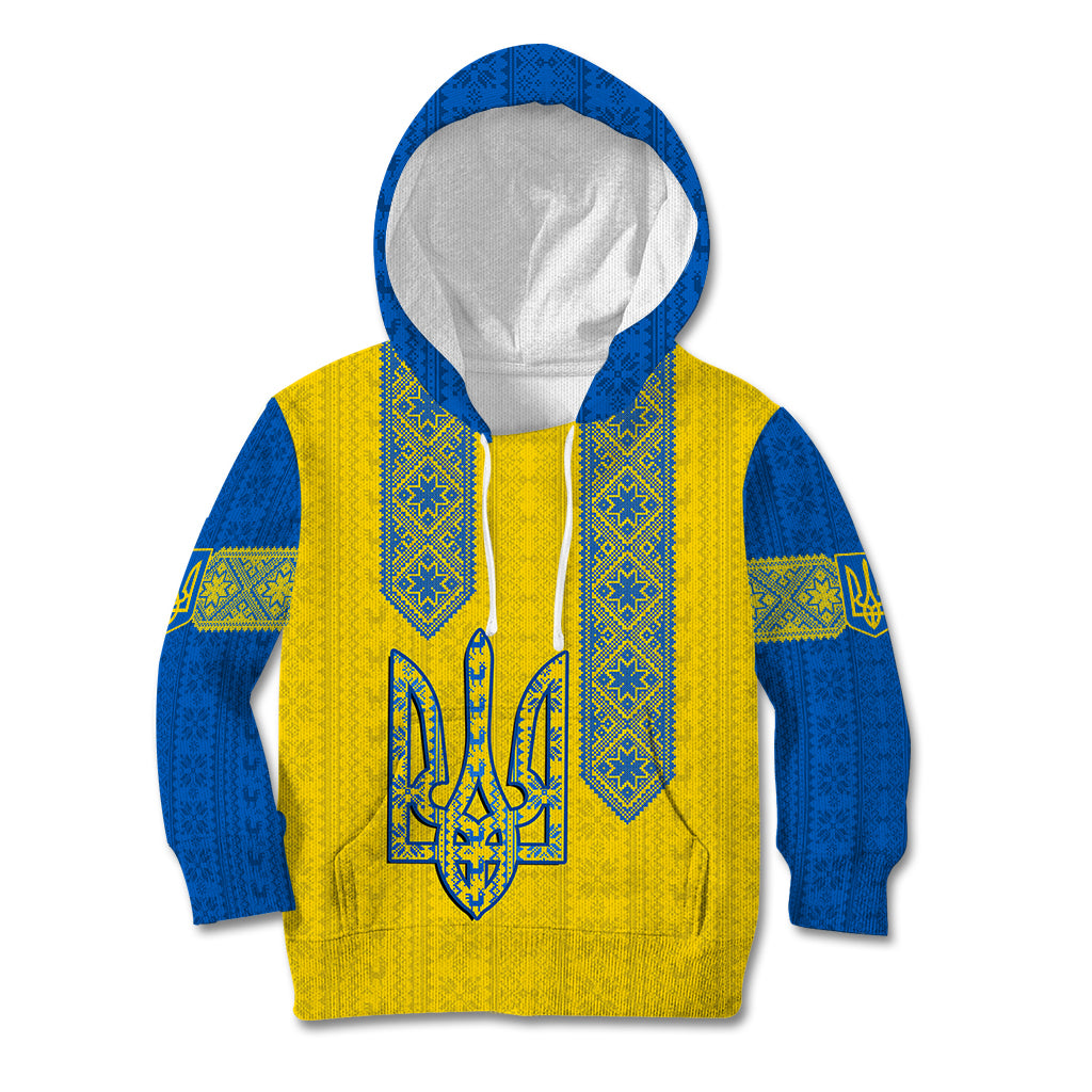 Personalised Ukraine Kid Hoodie Gold Trident Folk Pattern - Wonder Print Shop