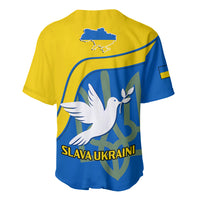 Men's baseball jersey, yellow and blue back with Ukraine map, dove, and Slava Ukraini text