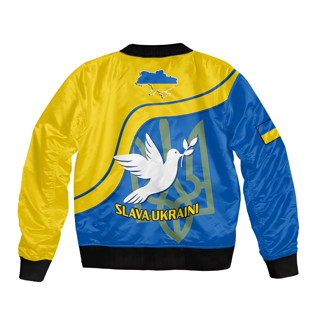 Unisex bomber jacket blue and yellow with back dove emblem and Slava Ukraini text