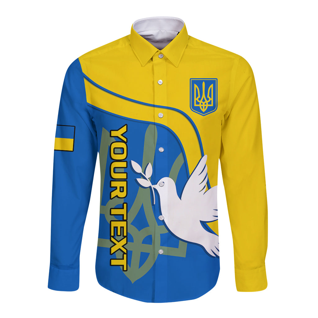 Blue & yellow long-sleeve button shirt with dove and emblem front print