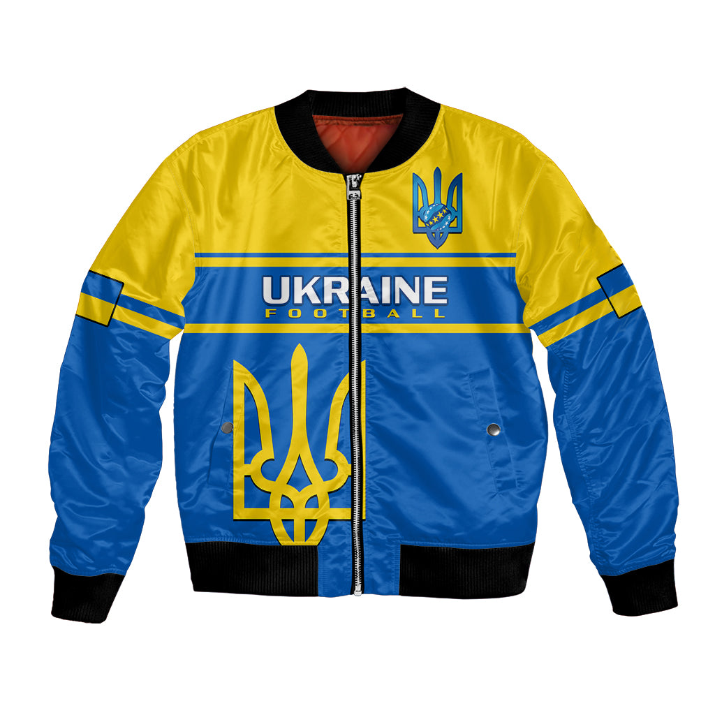 Personalised Ukraine football bomber jacket, blue and yellow front zip with crest