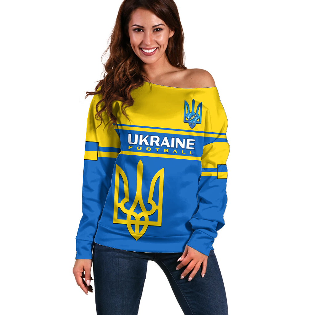 Personalised Ukraine Football Off Shoulder Sweater Come On Ukraina - Wonder Print Shop