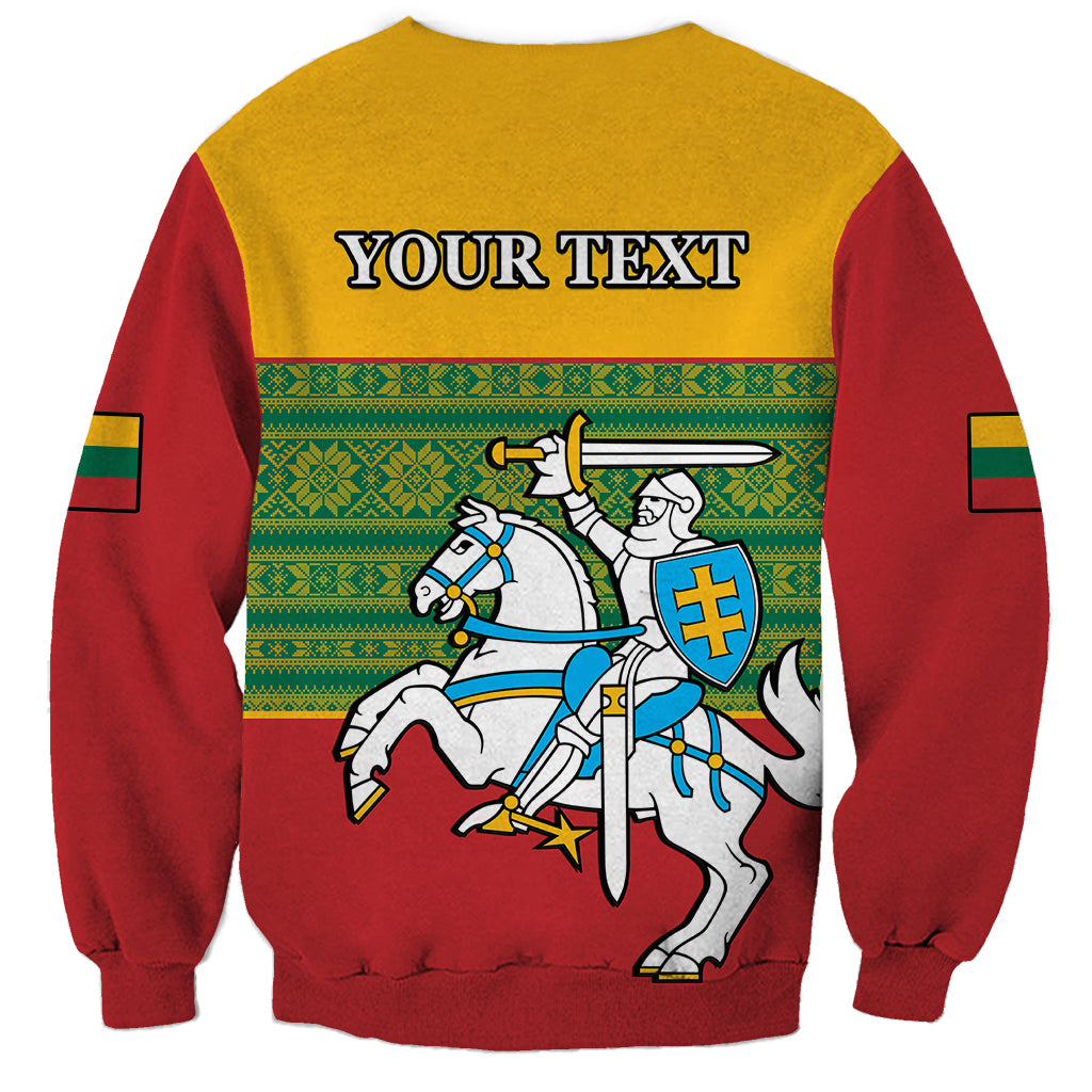 Unisex crewneck sweatshirt, yellow and red, 'YOUR TEXT' folk coat-of-arms graphic
