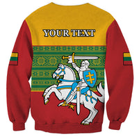 Unisex crewneck sweatshirt, yellow and red, 'YOUR TEXT' folk coat-of-arms graphic