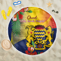 Round Chad Independence Day beach blanket with fringe and flag emblem