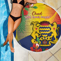 Round Chad beach blanket with national emblem and tassel trim