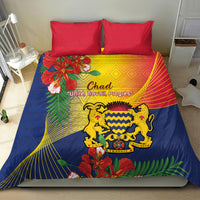 Independence Day bedding set with colorful Chad crest and lion shield, red blue.
