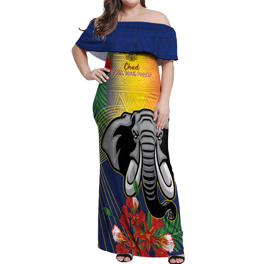 Chad Independence Day Off Shoulder Maxi Dress Happy 64 Years Of Independence - Wonder Print Shop