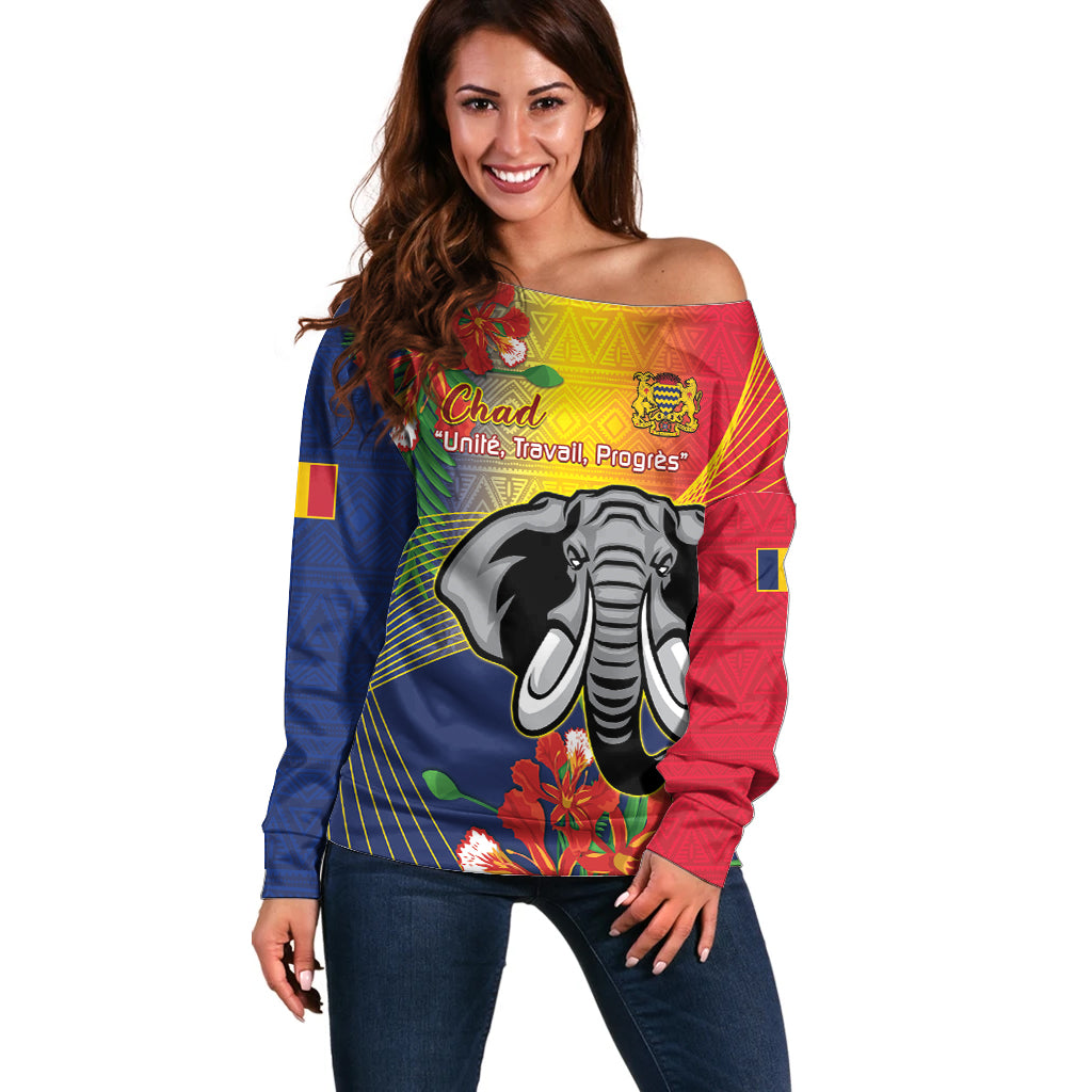 Chad Independence Day Off Shoulder Sweater Happy 64 Years Of Independence