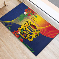 Blue Chad-themed doormat with lion crest and "Unite, Travail, Progres" lettering