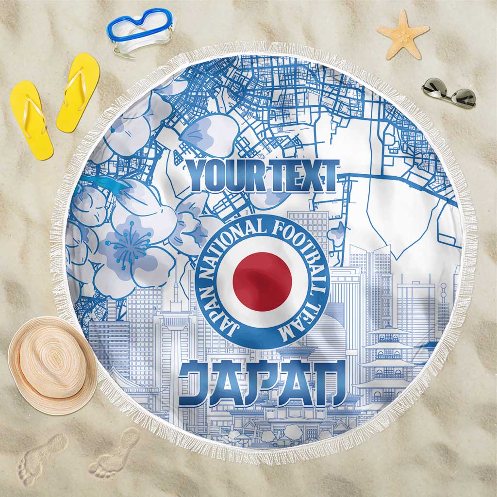 Custom Japan Football Beach Blanket Go Samurai Blue Sakura Tokyo Style