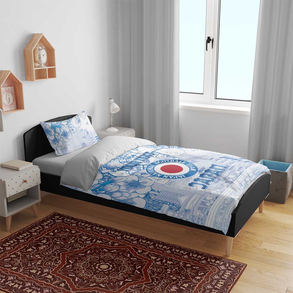 Custom Japan Football Bedding Set Go Samurai Blue Sakura Tokyo Style