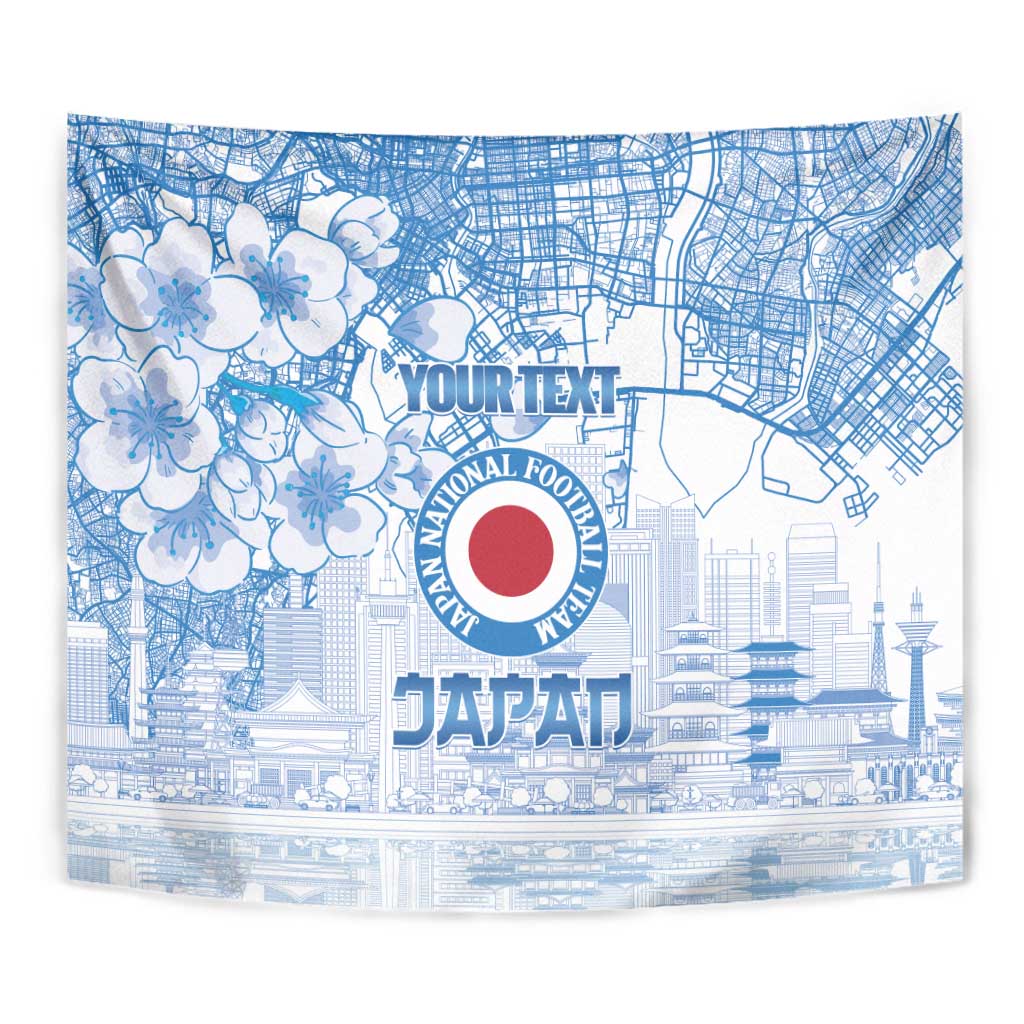 Custom Japan Football Tapestry Go Samurai Blue Sakura Tokyo Style