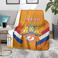 Orange Netherlands rugby blanket with custom text, Netherlands crest, and flag stripes